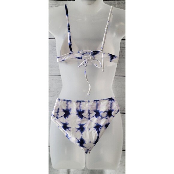 Cupshe Blue Crush Tie Dye Bikini Set Swimwear Cheeky Lace Up Back Sz L - Picture 7 of 8